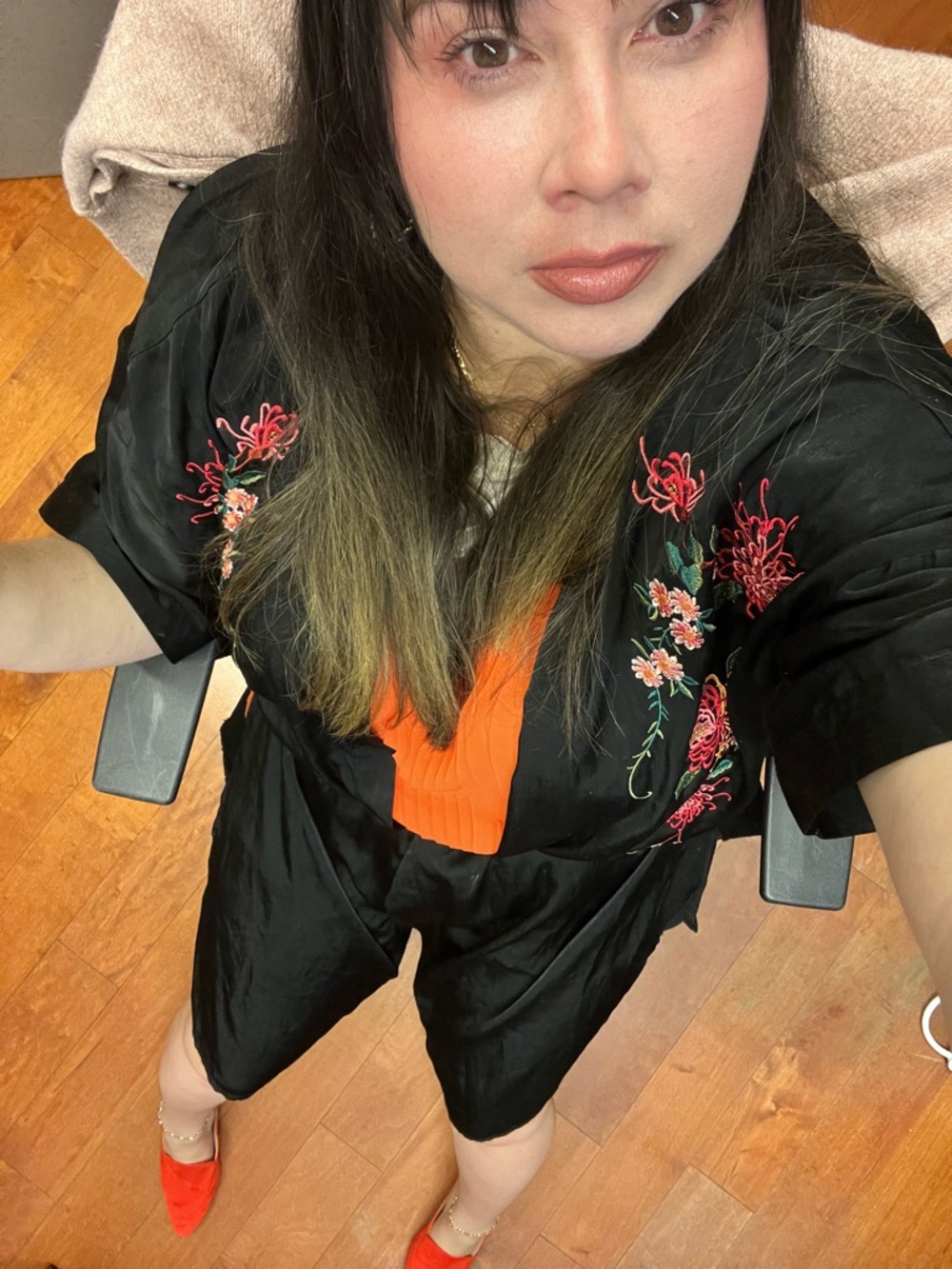 Vintage Black Embroidered 100% Silk Kimono